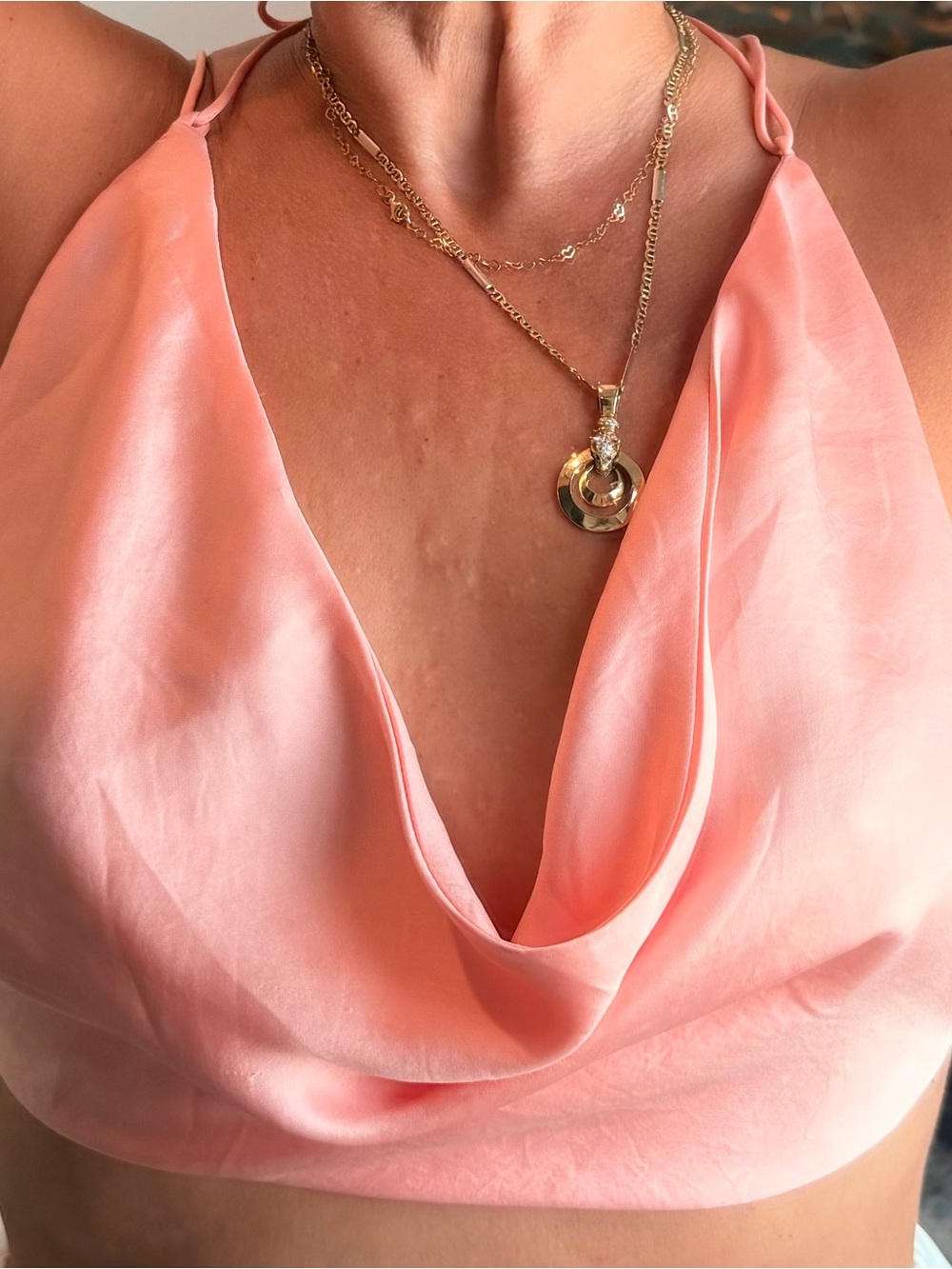 Zara Layered Pendant Necklace - Peach/Pink